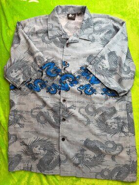 Street Culture Dragon Print Button Up Shirt Mens Sz XL Y2K Vtg
